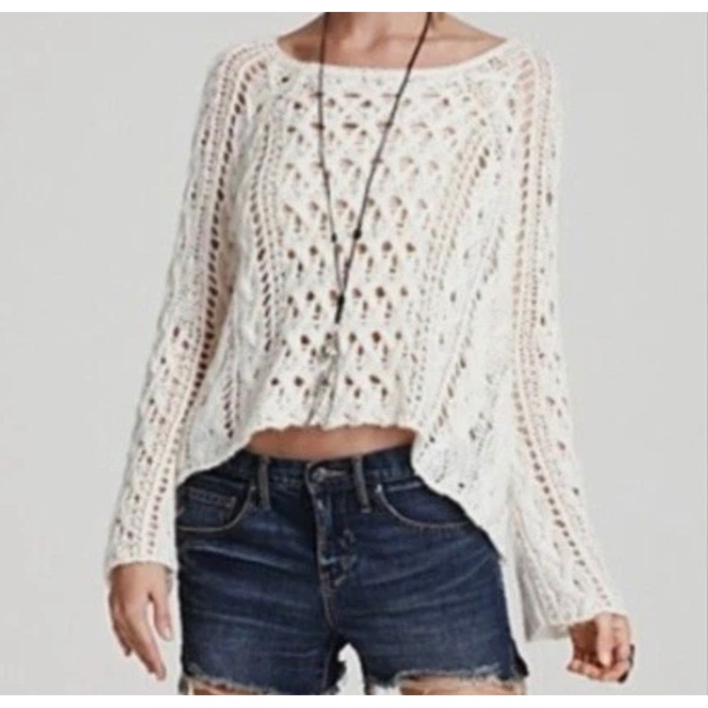 free people Pegasus Ivory Open Crochet Knit Chunky Oversized Sweater M